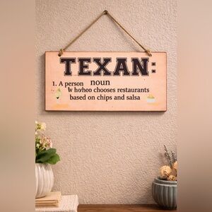 Texan Wooden Wall Sign - Peach and Black 6x12in